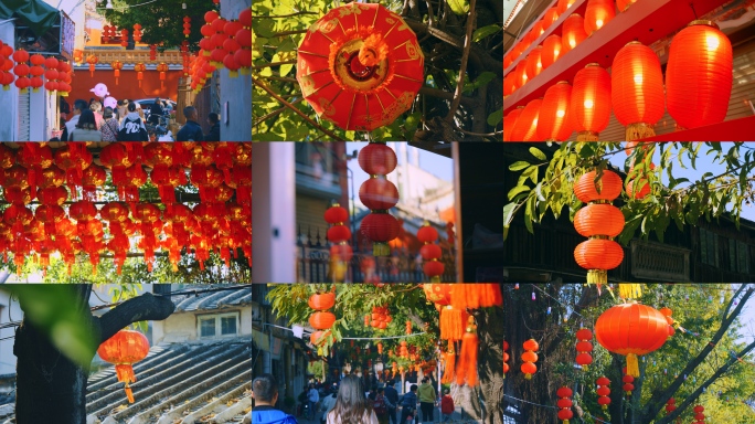 城市年味城市春节灯笼新年街道