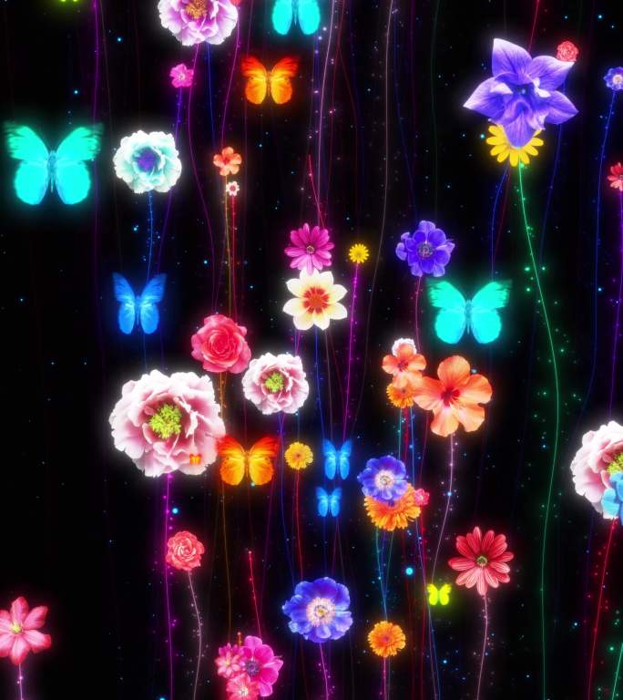 8k竖屏唯美花朵蝴蝶粒子投影素材