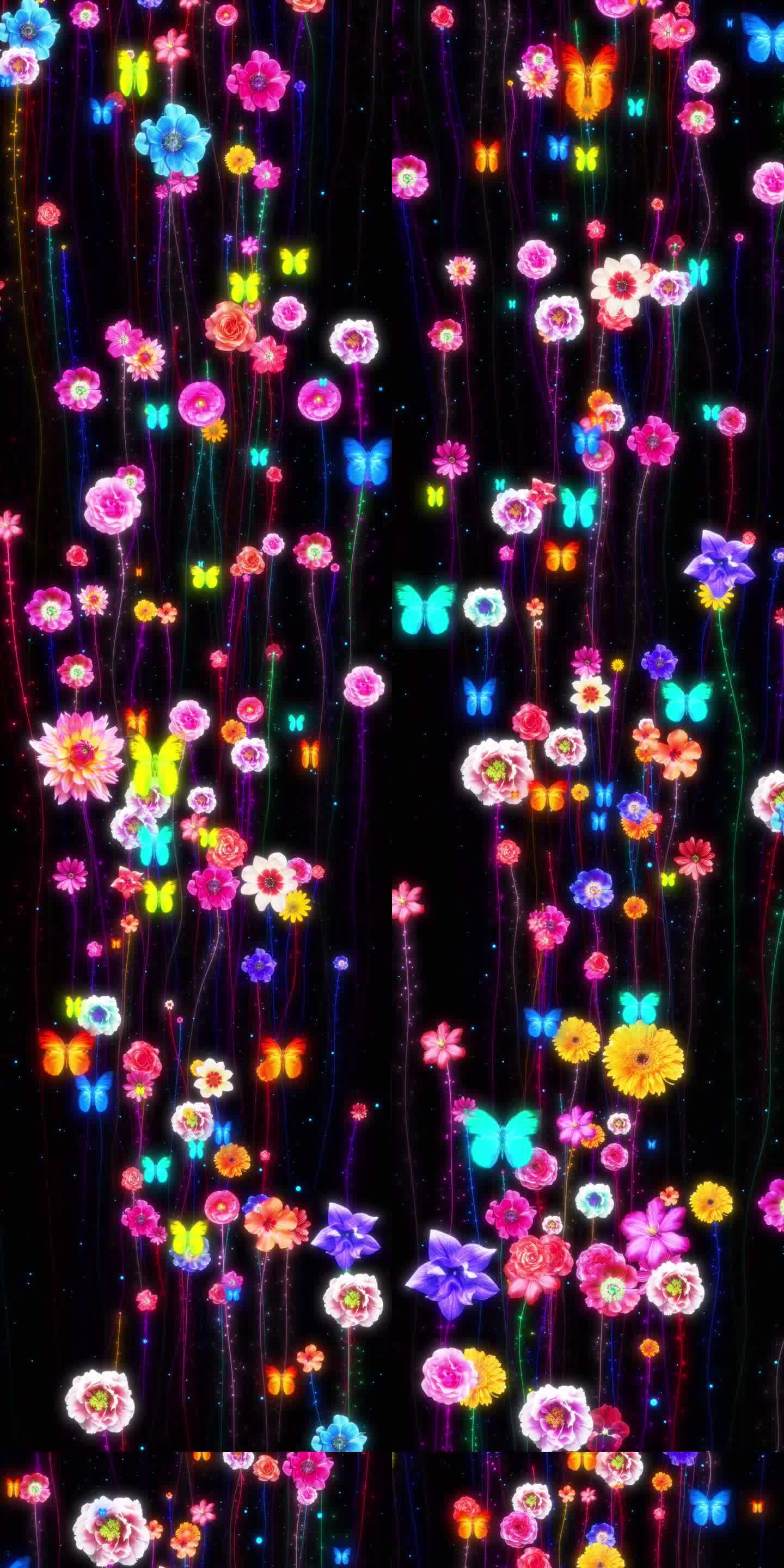 8k竖屏唯美花朵蝴蝶粒子投影素材