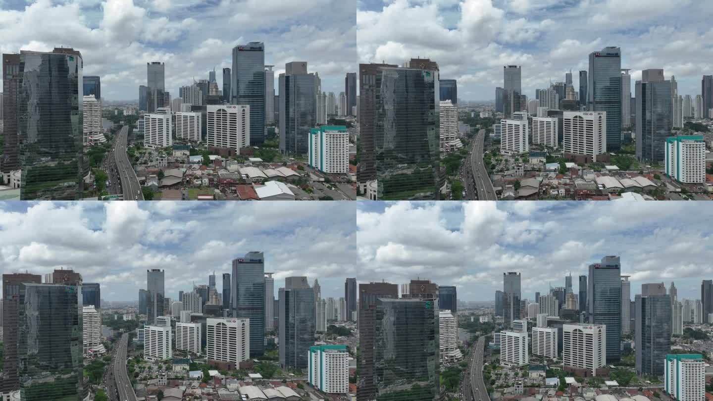 白天雅加达市区交通街道道路航拍全景4k印尼