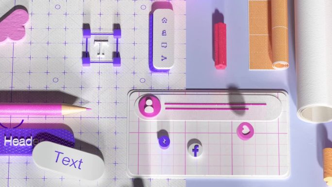 丰富的对象显示在一个3D模型的桌子上。