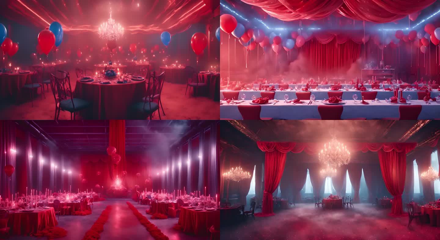 红色装饰宴会厅布置气球
