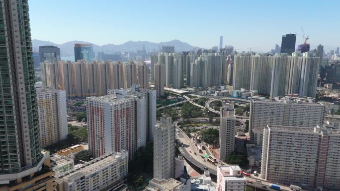 无人机拍摄的香港九龙湾高层住宅楼