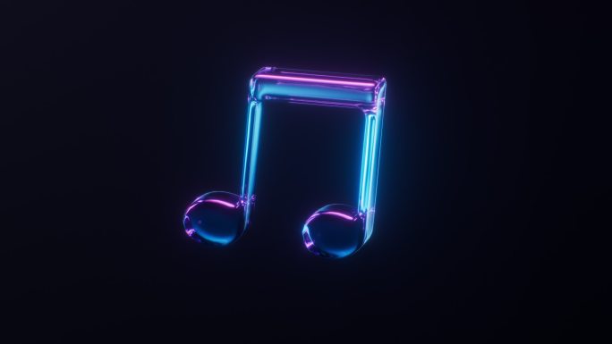 音乐音符与霓虹灯光效果循环动画3D渲染