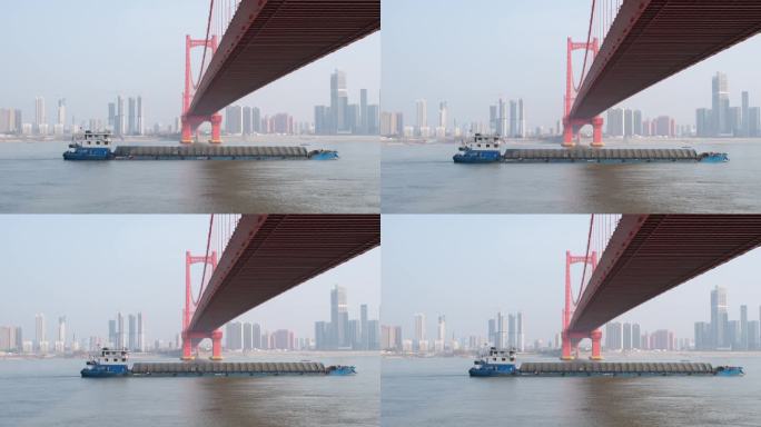 武汉长江大桥武汉长江大桥航拍长江货轮挖沙