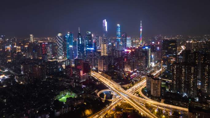 广州夜景城市车流延时