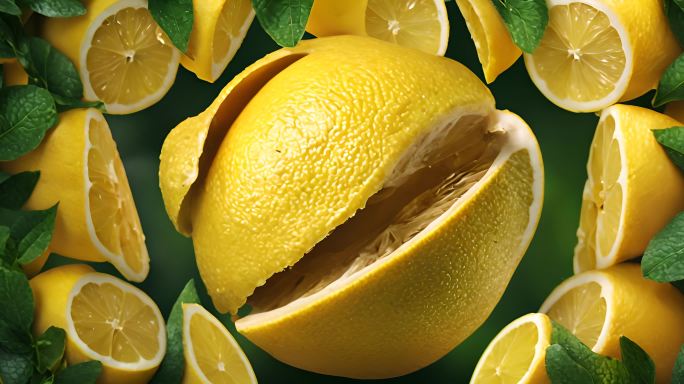 柠檬剖开展示水果