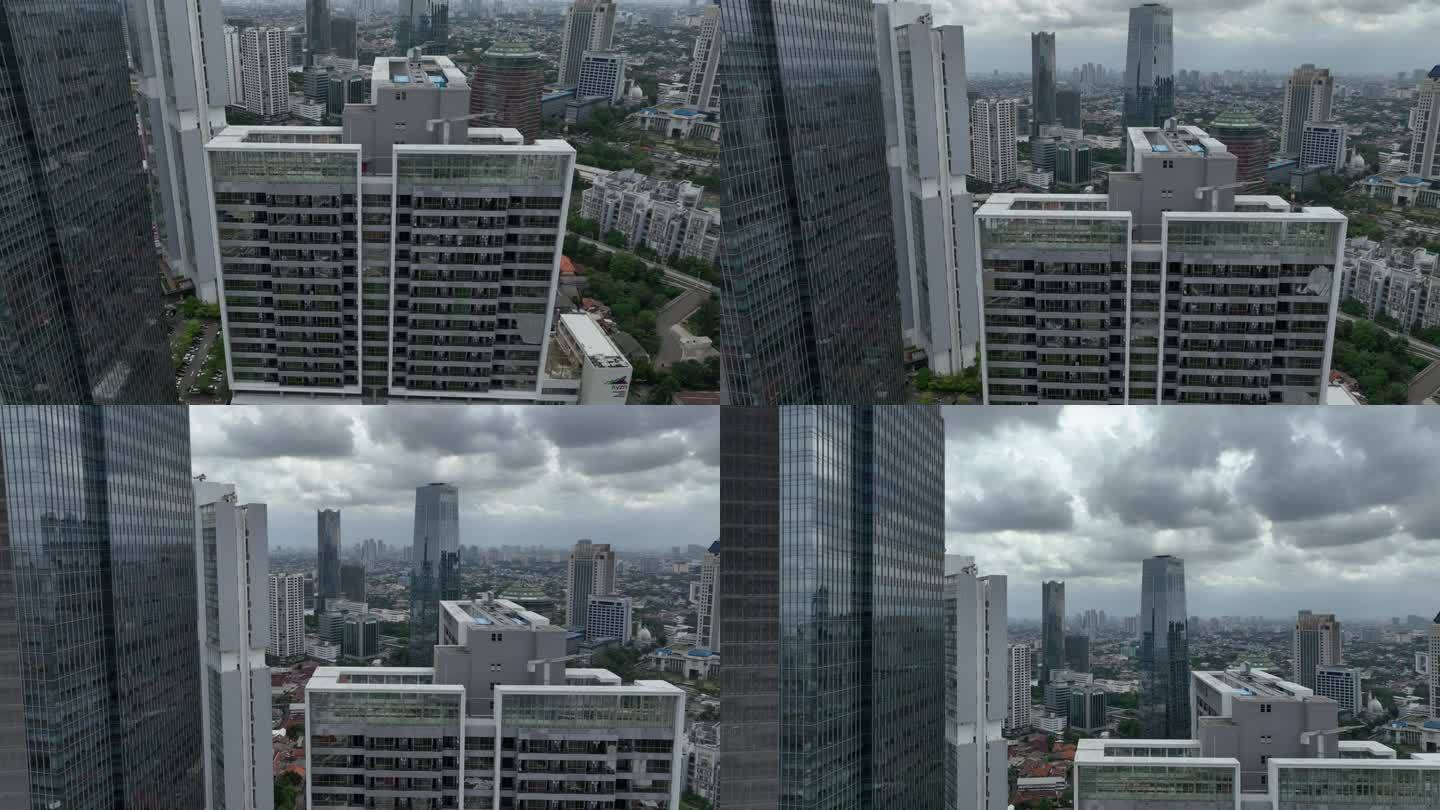 白天雅加达市中心建筑物外部鸟瞰全景4k印尼
