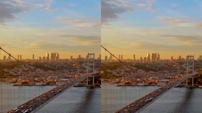 黄金时间，标志性的法提赫苏丹穆罕默德大桥和金融区拥抱黄昏，#伊斯坦布尔vibes #法提赫苏丹穆罕默