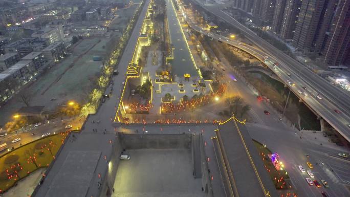 西安北门城墙安远门夜景无人机航拍视频14