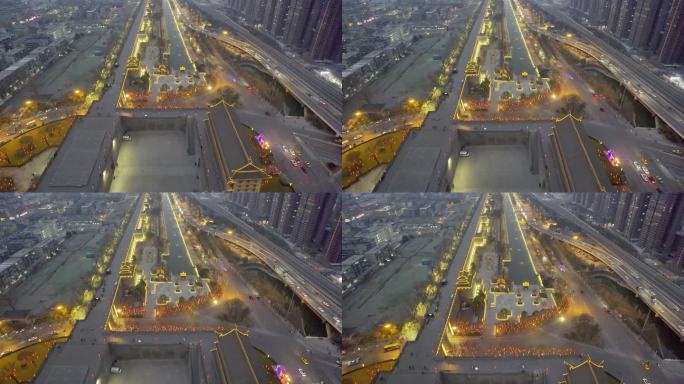 西安北门城墙安远门夜景无人机航拍视频14