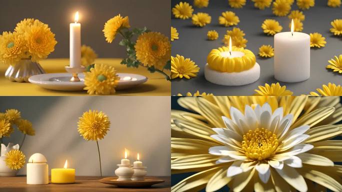 黄色菊花和白色蜡烛祈祷祭祀