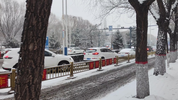 公路 车流 雪景