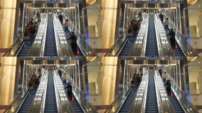 夜光长沙市市中心著名商场自动扶梯全景4k中国