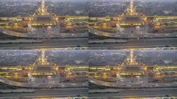 西安北门城墙安远门夜景无人机航拍视频11