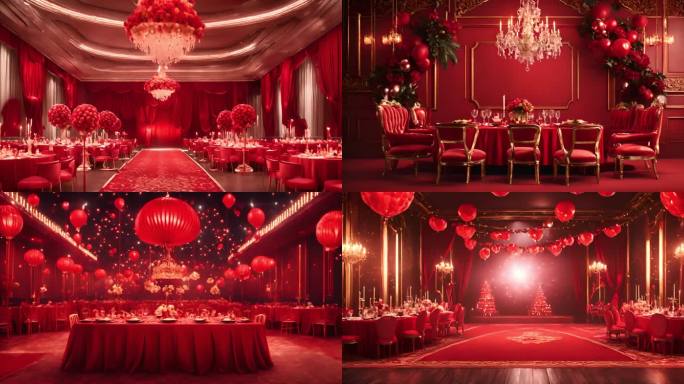 红色宴会厅装饰气球生日宴会