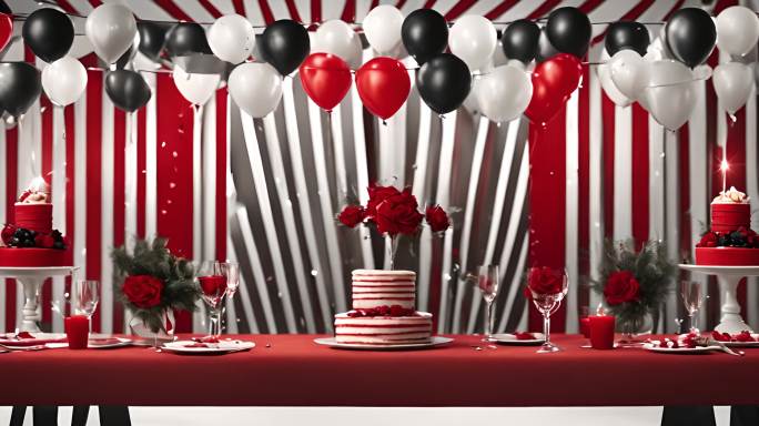 宴会厅红色生日蛋糕装饰气球