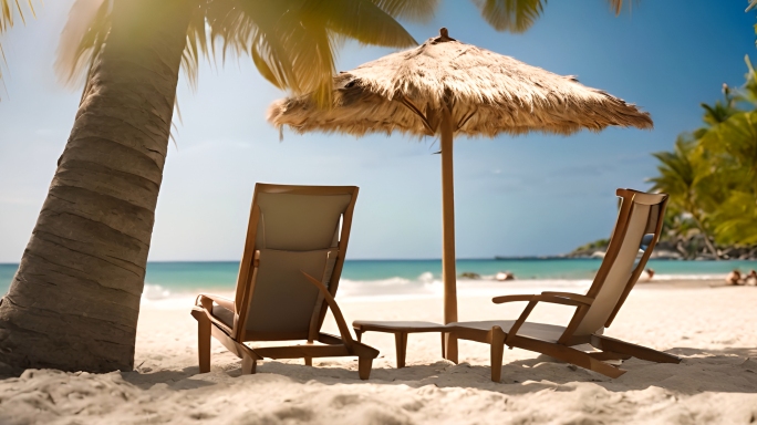 沙滩椅海边度假休闲