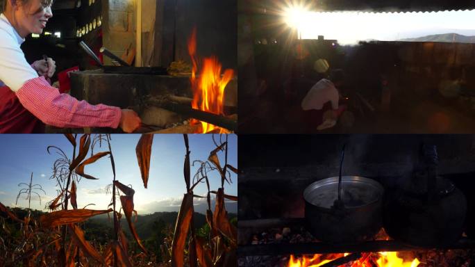 农村烧火做饭的妇女炖鸡汤