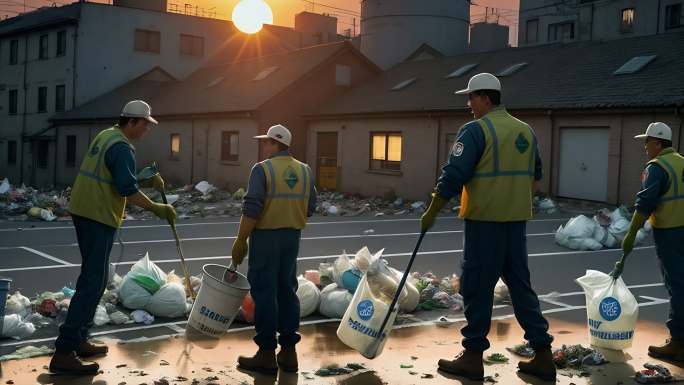 AI演绎环卫工人清理垃圾