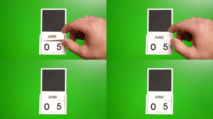 6月5日的日历，绿色背景。说明某一特定日期的事件。