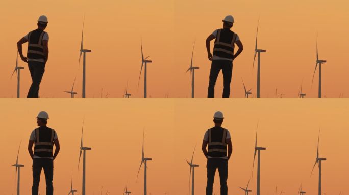 黄昏值班:黄昏时监测风力涡轮机进展的工程师