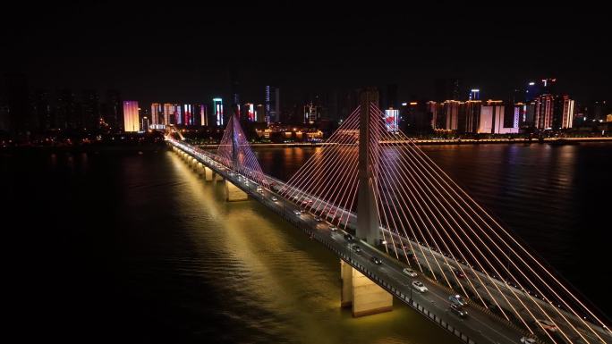 湖南长沙湘江二桥夜景航拍