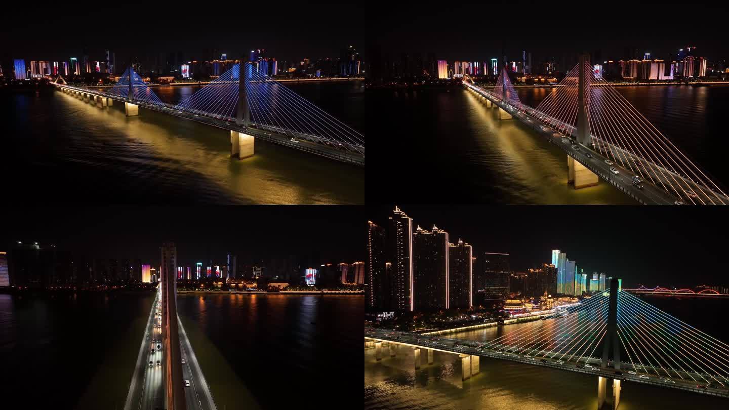 湖南长沙湘江二桥夜景航拍