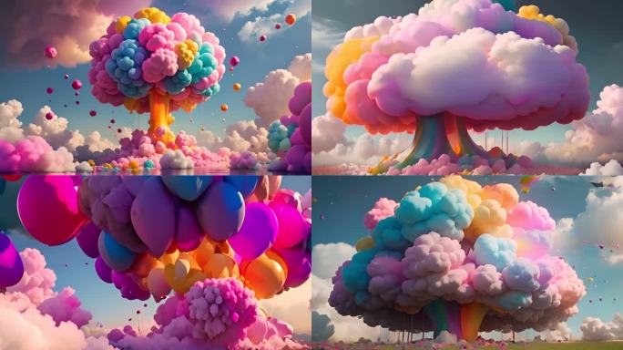 浪漫彩色童话棉花糖爆炸蘑菇云