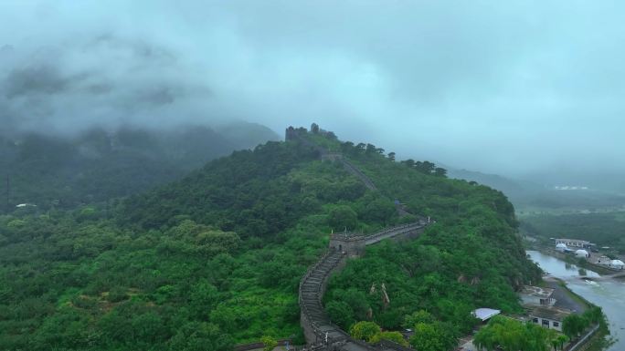 航拍山海关九门口水上长城