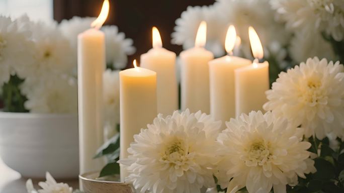 白色蜡烛和白色燃烧蜡烛