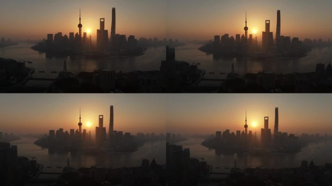 4k日出时上海天际线和外白渡桥尽收眼底
