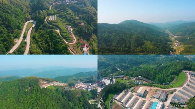 俯瞰盘山公路山顶乡村风景