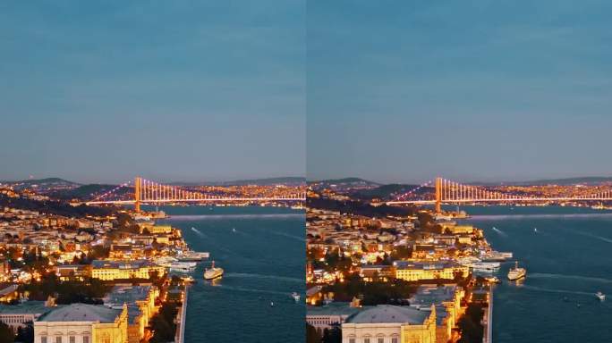黄昏时分的空中博斯普鲁斯海峡:从上面探索伊斯坦布尔海岸线上隐藏的宝石#无人机发现#城市黄昏#伊斯坦布