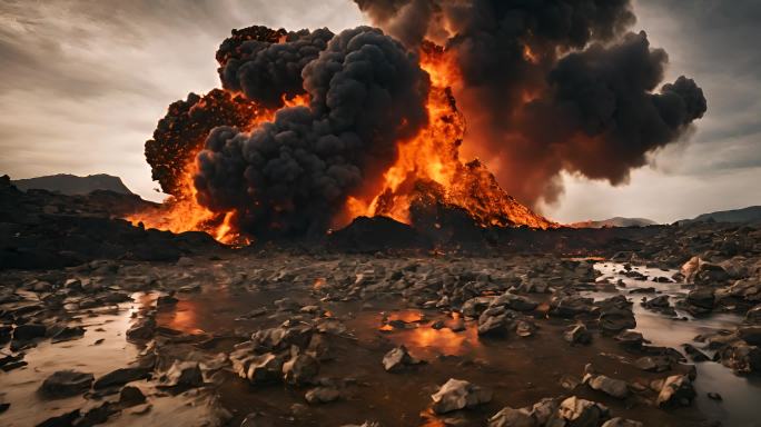 火山爆发滚滚浓烟