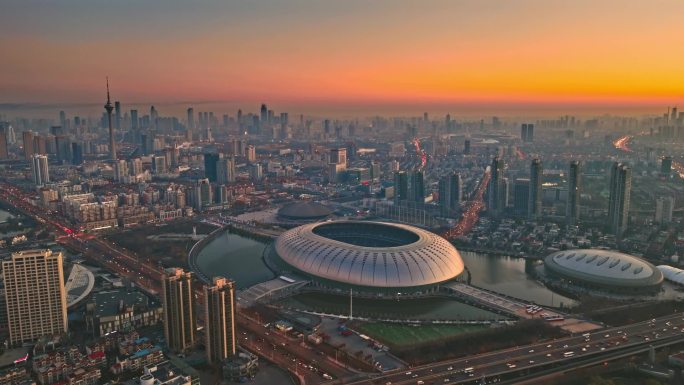天津奥林匹克中心清晨航拍