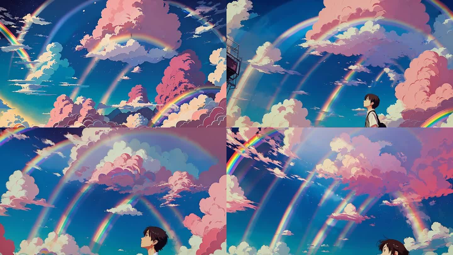AI演绎宫崎骏彩虹风景