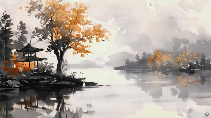 水墨风格描绘秋天景色