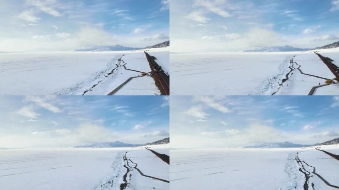 航拍赛里木湖 冬季雪景