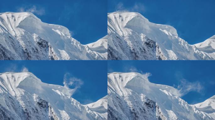 大风把雪山顶上的雪吹到了蓝天上