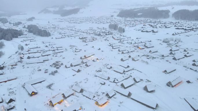 航拍新疆禾木 下雪