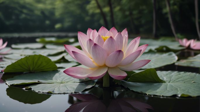 荷花倒影莲花圣洁神圣清新自然池塘荷叶