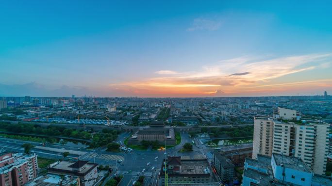 西安明城墙东门长乐门积雨云日转夜夏季延时