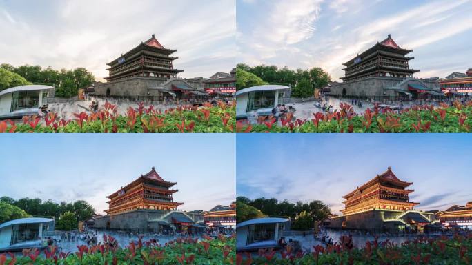 西安鼓楼东侧夏季延时日转夜