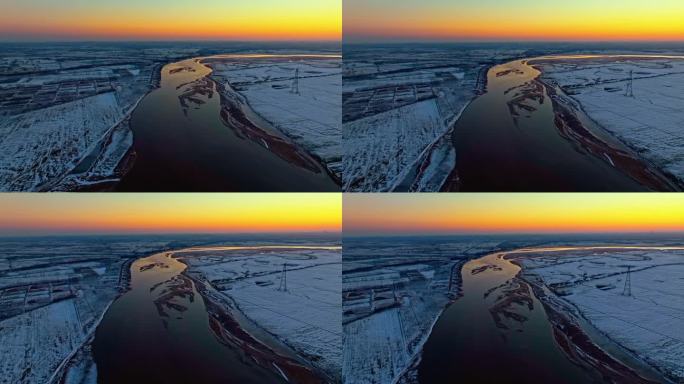 4K冬日黄河雪景航拍