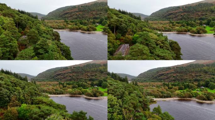 爱尔兰威克洛格兰达洛遗址鸟瞰图，格兰达洛修道院鸟瞰图，爱尔兰格兰达洛上下湖鸟瞰图，爱尔兰自然鸟瞰图，