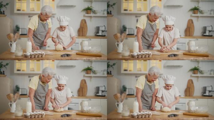 奶奶教孙女在家做饭