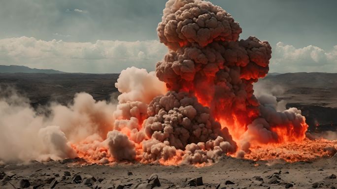 火山爆发滚滚浓烟