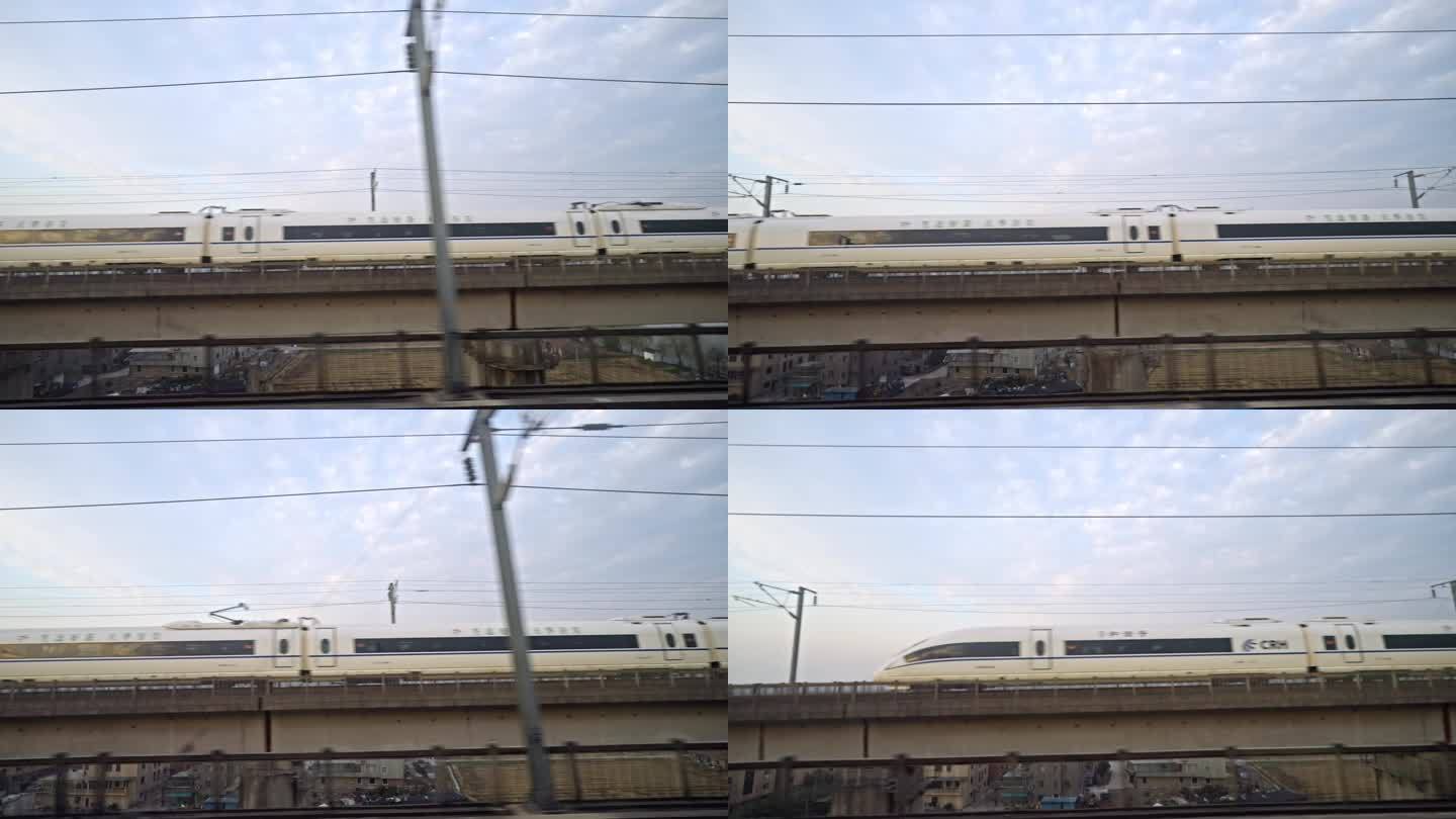 高铁车上视角 窗外列车驶过