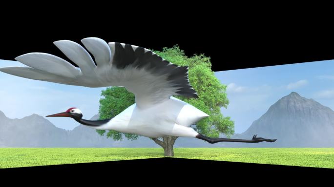 3d裸眼效果、大树、鹤、裸眼镜头